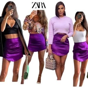 Zara purple satin effect asymmetrical mini skirt Sz XS NWT bloggers fave